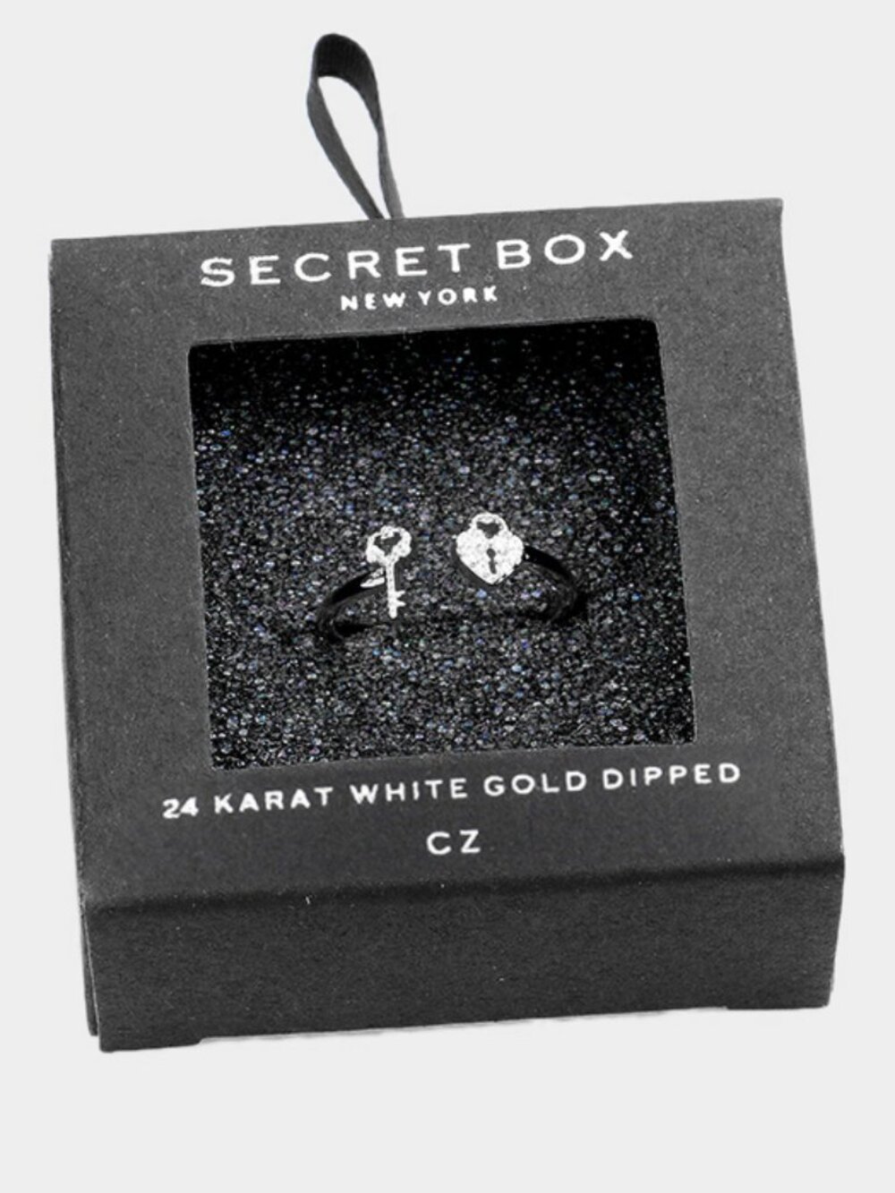 Lock & Key Cuff Ring - White Gold Dipped with Cubic Zirconia